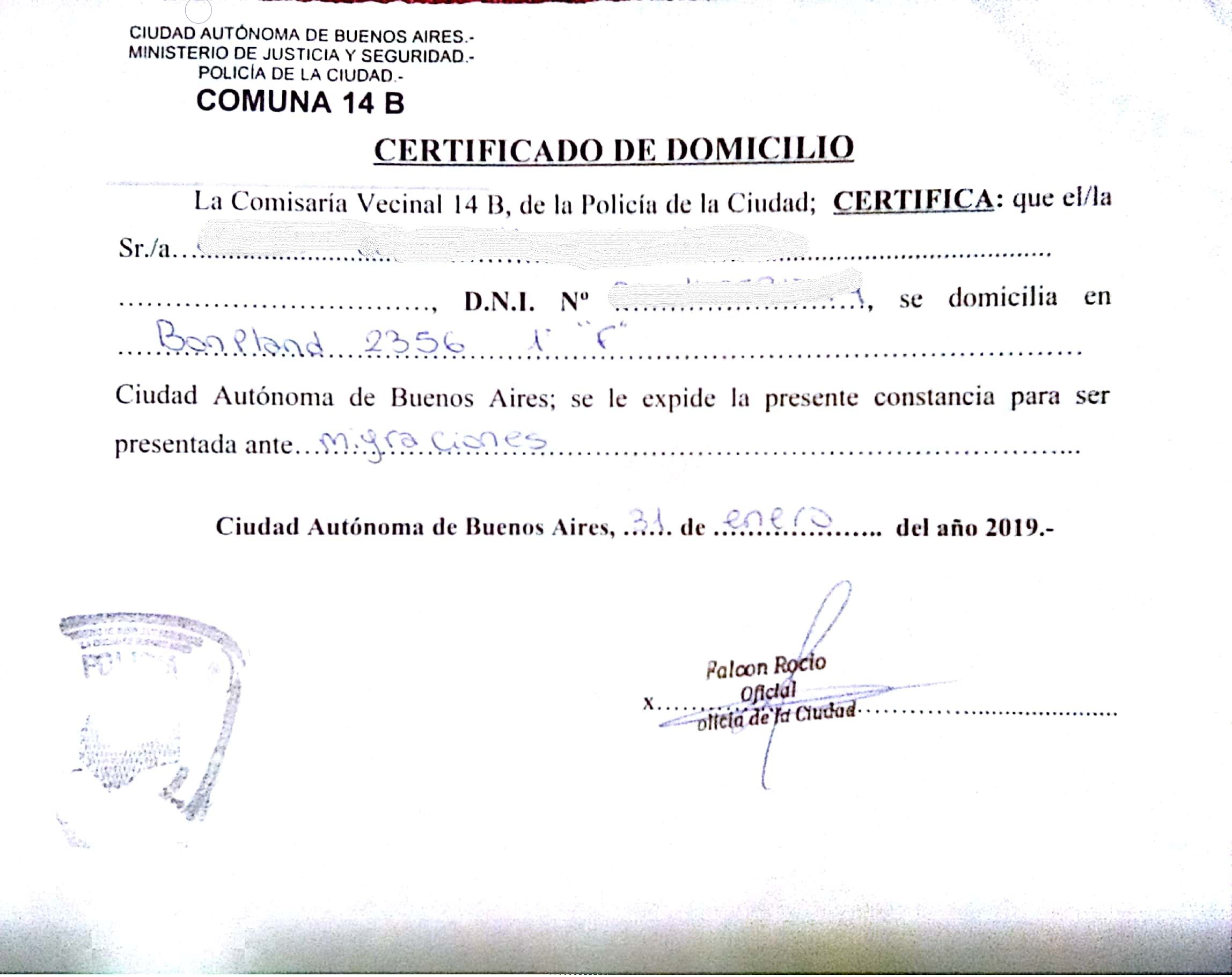 certificado de domicilio argentina